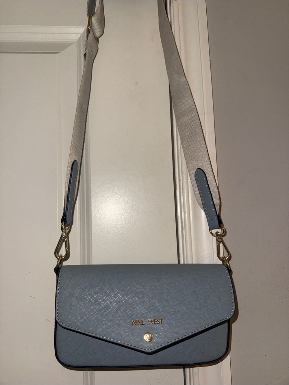 Nine West Light Blue Crossbody Bag with Ivory Strap